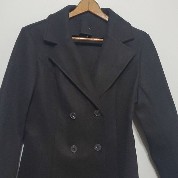 Black jacket size medium two rows of button double breasted overcoat - Picture 3 of 7